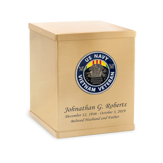Navy Vietnam Veteran Hero Medallion Bronze Overlap Top Cremation Urn