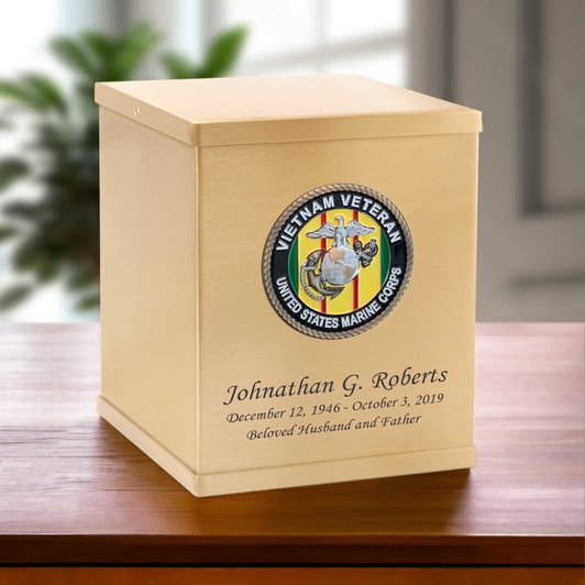 Marine Corps Vietnam Veteran Hero Medallion Bronze Overlap Top Cremation Urn