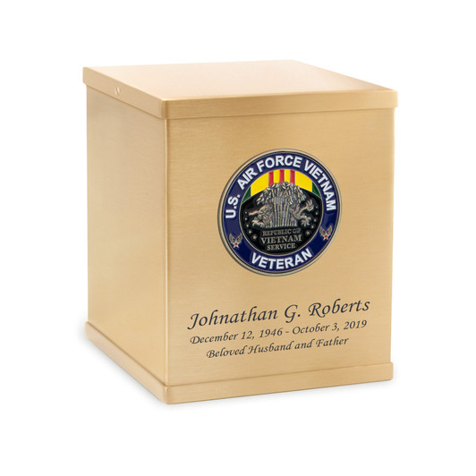 Air Force Vietnam Veteran Hero Medallion Bronze Overlap Top Cremation Urn