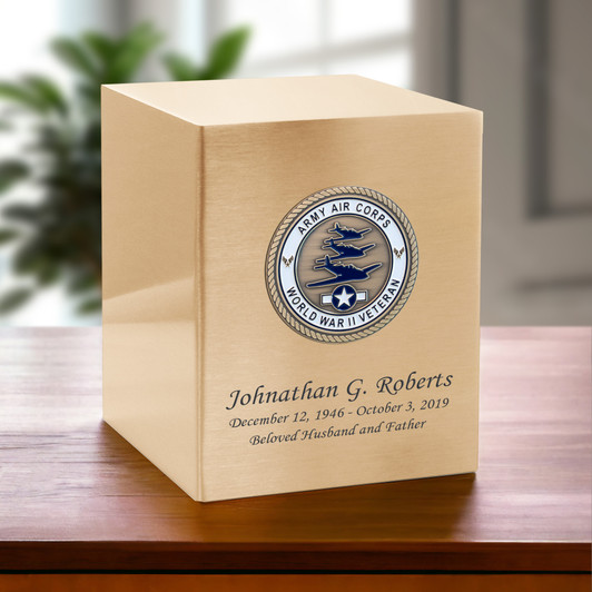 Army Air Corps World War II Veteran Hero Medallion Bronze Cremation Urn