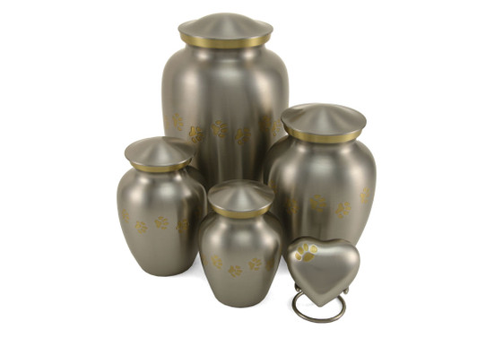 Paw Print Pewter with Gold Classic Vase Style Pet Cremation Urn - Case Quantity