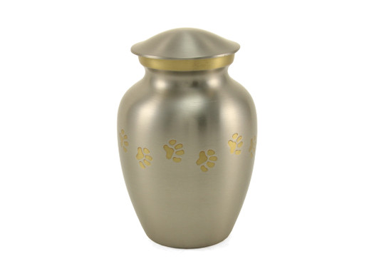 Paw Print Pewter with Gold Classic Vase Style Pet Cremation Urn - Case Quantity
