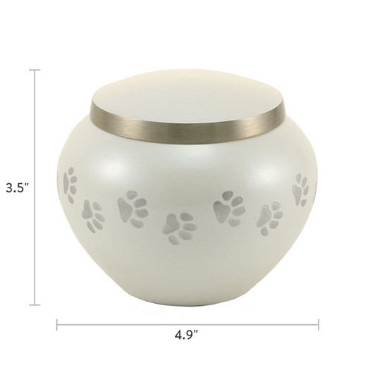 Paw Print Odyssey Pearl White Classic Vase Style Pet Cremation Urn - Case Quantity