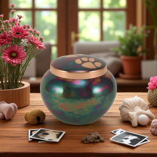 Paw Prints Odyssey Raku Vase Style Pet Cremation Urn - Case Quantity