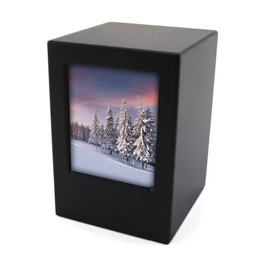 Photo Black Finish MDF Wood Cremation Urn - Case Quantity