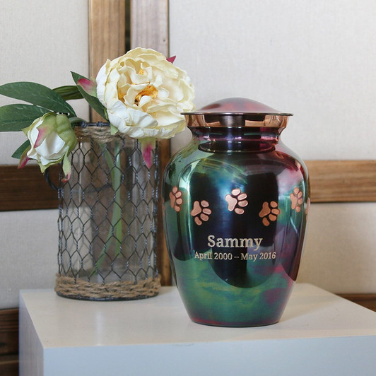 Paw Print Raku Classic Vase Style Pet Cremation Urn