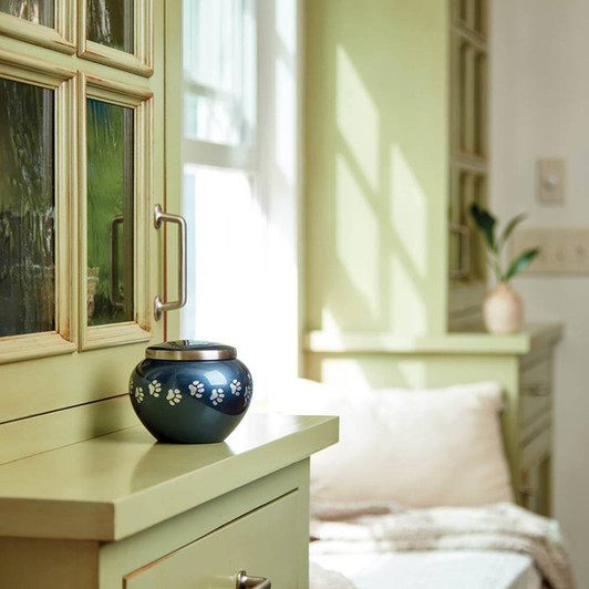 Paw Print Odyssey Moonlight Blue Classic Vase Style Pet Cremation Urn