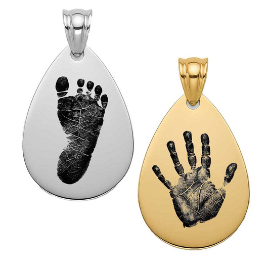 Tear Drop Custom Hand Print / Foot Print Baby Infant Memorial Necklace
