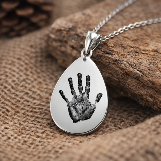 Tear Drop Custom Hand Print / Foot Print Baby Infant Memorial Necklace