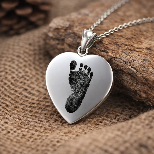 Heart Custom Hand Print / Foot Print Baby Infant Memorial Necklace