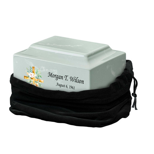 Floral Cross Watercolor Classic Cultured Marble Cremation Urn