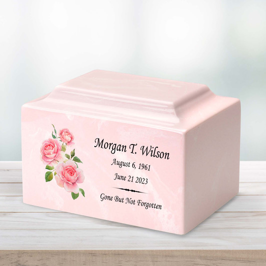 Pink Roses Watercolor Classic Cultured Marble Cremation Urn