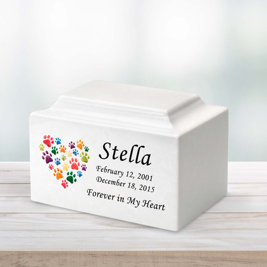 Paw Heart Watercolor Pet Classic Cultured Marble Cremation Urn