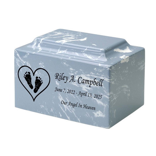 Footprints in Heart Baby Infant Child Classic Cultured Marble Cremation Urn