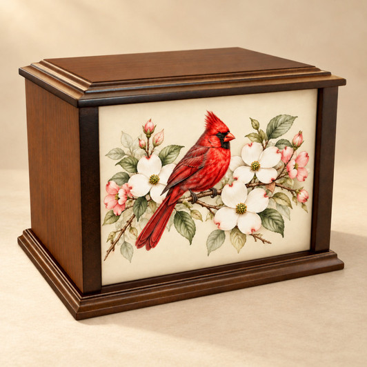 Floral Cardinal Eternal Reflections Wood Cremation Urn
