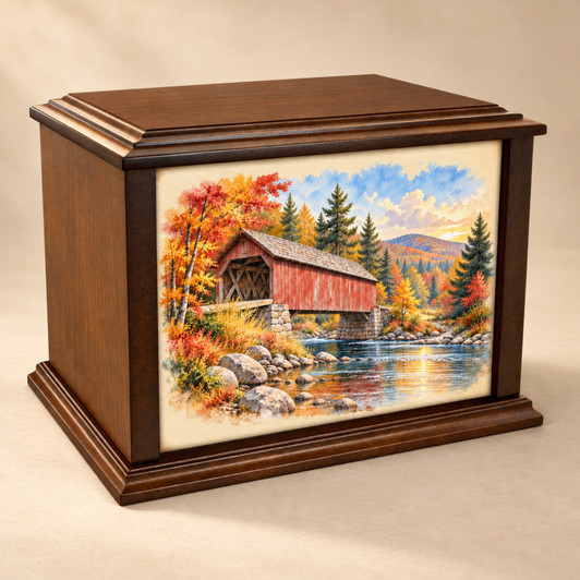 Fall Covered Bridge Eternal Reflections Wood Cremation Urn