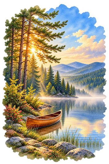 Sunrise Canoe Tower Cherry Wood Cremation Urn