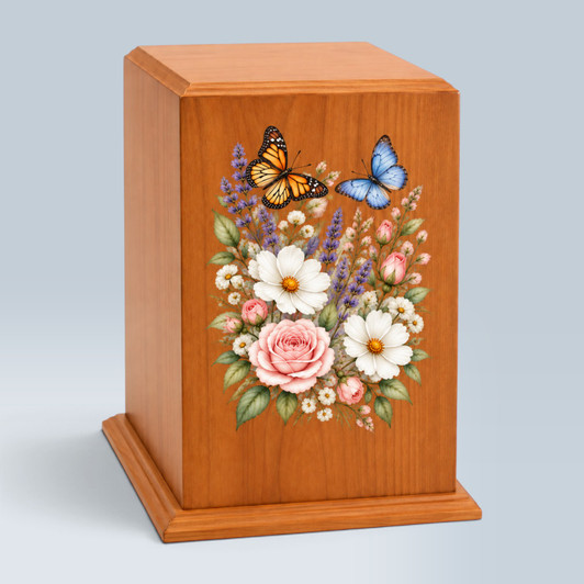 Butterfly Garden Tower Wood Cremation Urn