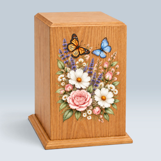 Butterfly Garden Tower Wood Cremation Urn