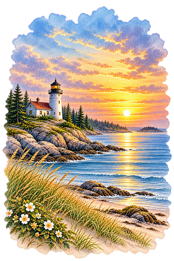 Lighthouse Sunset Tower Cherry Wood Cremation Urn