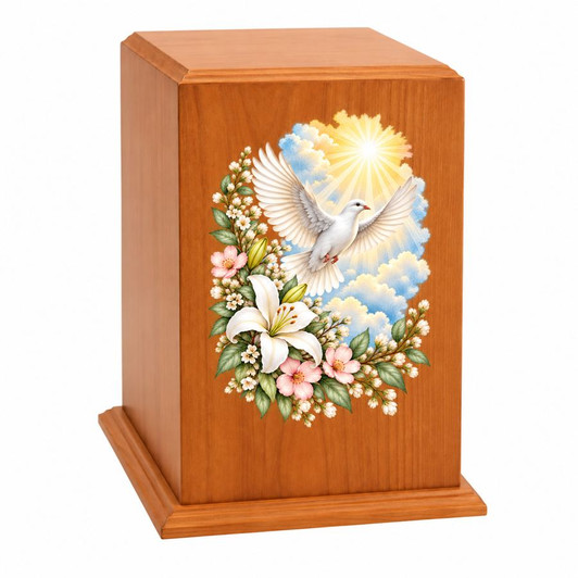 Spirit Dove Tower Cherry Wood Cremation Urn