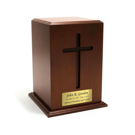 Cross Walnut Wood Adult Cremation Urn