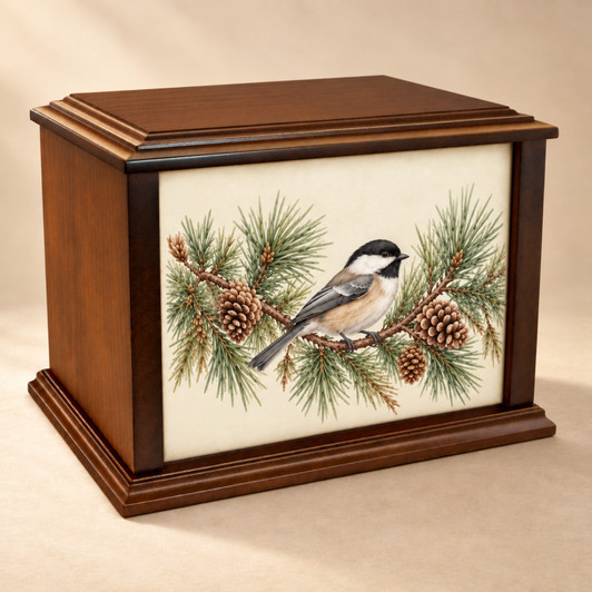 Chickadee Pine Eternal Reflections Wood Cremation Urn