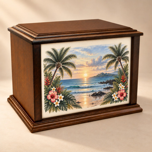 Tropical Sunset Eternal Reflections Wood Cremation Urn