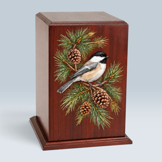 Chickadee Pine Tower Wood Cremation Urn