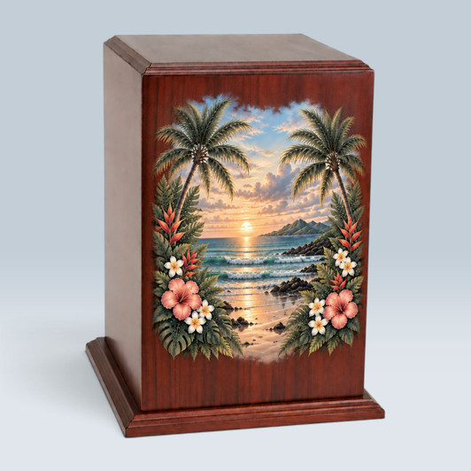 Tropical Sunset Tower Wood Cremation Urn