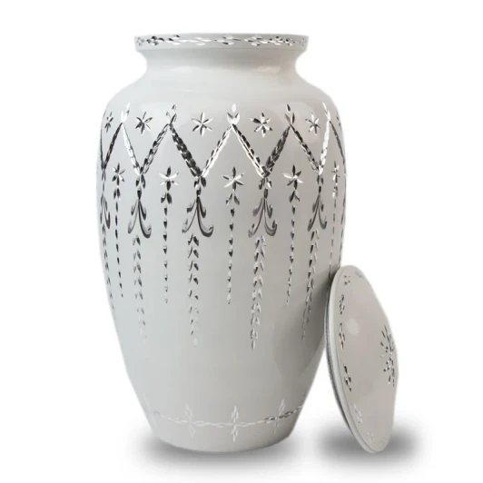 White Garland Drop Cremation Urn