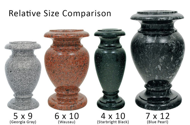 4 x 10 Granite Cemetery Flower Vase - 28 Colors