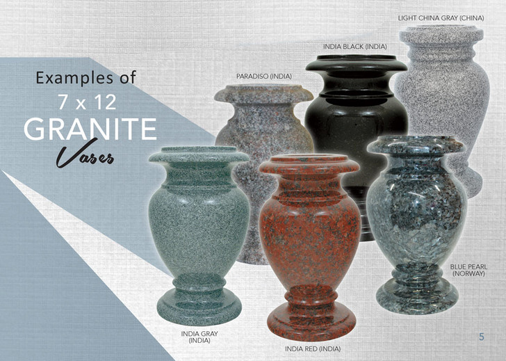 7 x 12 Granite Cemetery Flower Vase - 28 Colors