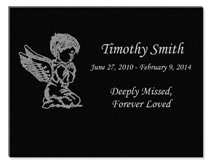 Angel Boy Laser-Engraved Infant-Child Black Granite Memorial Plaque