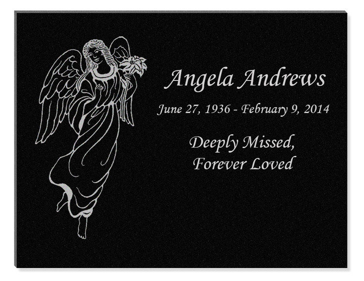 Angel Laser-Engraved Plaque Black Granite Memorial