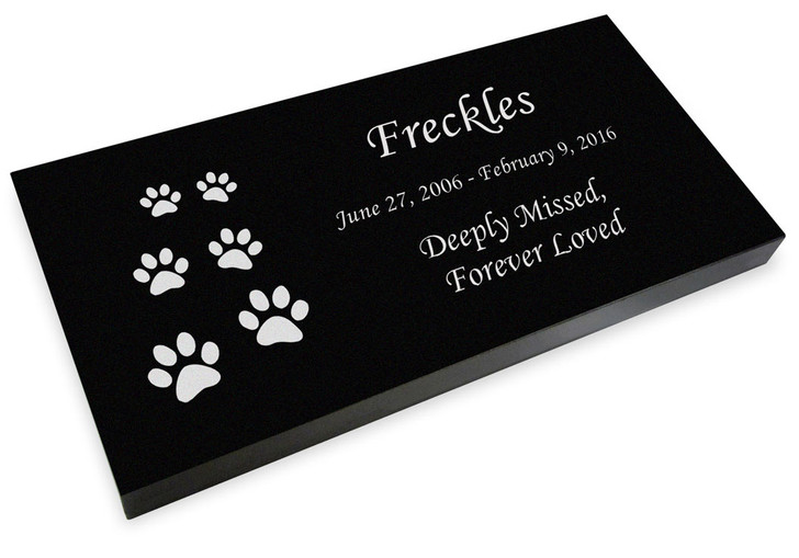 Ascending Cat Prints Pet Grave Marker Black Granite Laser-Engraved Memorial Headstone