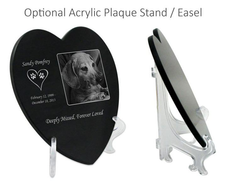 Ascending Dog Prints Laser-Engraved Pet Black Granite Memorial Heart Plaque
