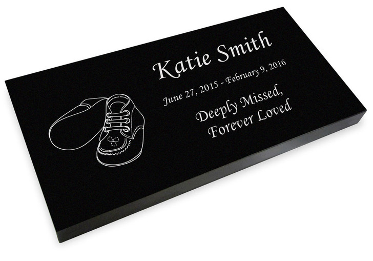 Baby Booties Grave Marker Black Granite Laser-Engraved Infant-Child Flat Memorial Headstone