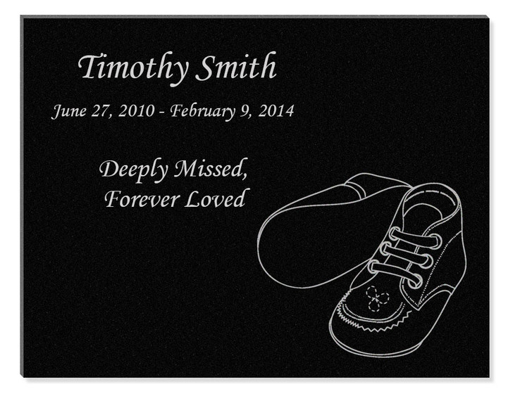 Baby Booties Laser-Engraved Infant-Child Black Granite Memorial Plaque