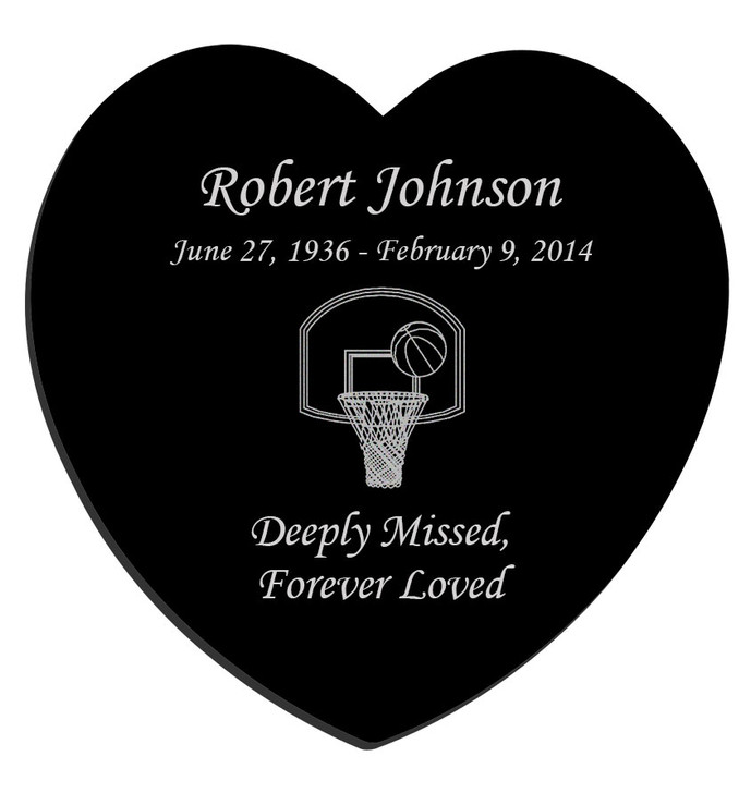 Basketball Laser-Engraved Heart Plaque Black Granite Memorial