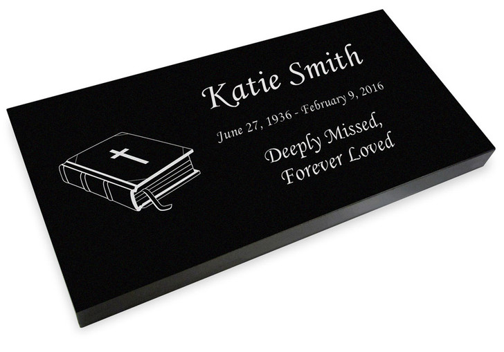Bible Grave Marker Black Granite Laser-Engraved Memorial Headstone