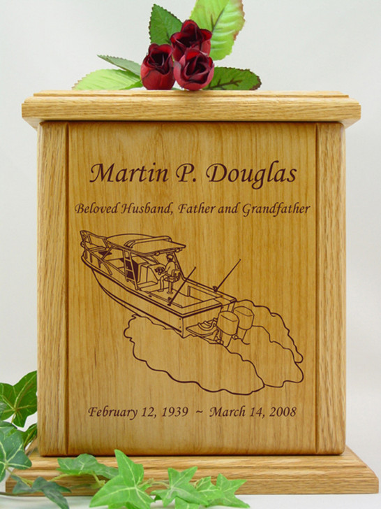 Boat Fishermen Engraved Wood Cremation Urn