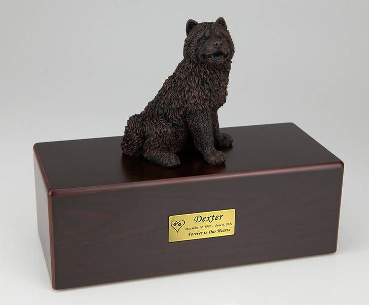 Bronze Chow Chow Dog Figurine -Simply Walnut- Pet Cremation Urn - 421