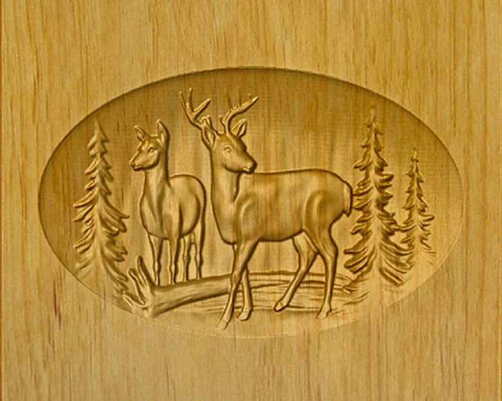 Buck & Doe Relief Carved Engraved Wood Cremation Urn