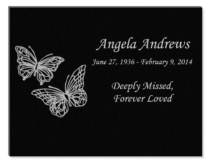 Butterflies Laser-Engraved Plaque Black Granite Memorial