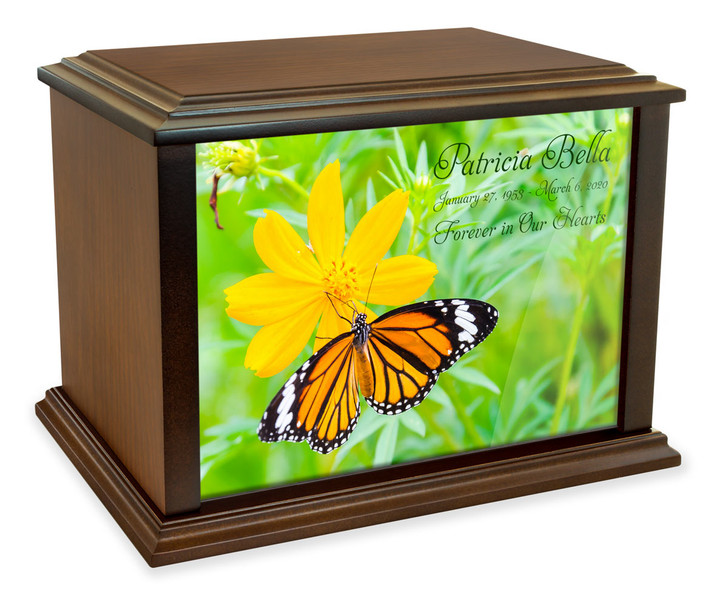 Butterfly on Flower Eternal Reflections Wood Cremation Urn