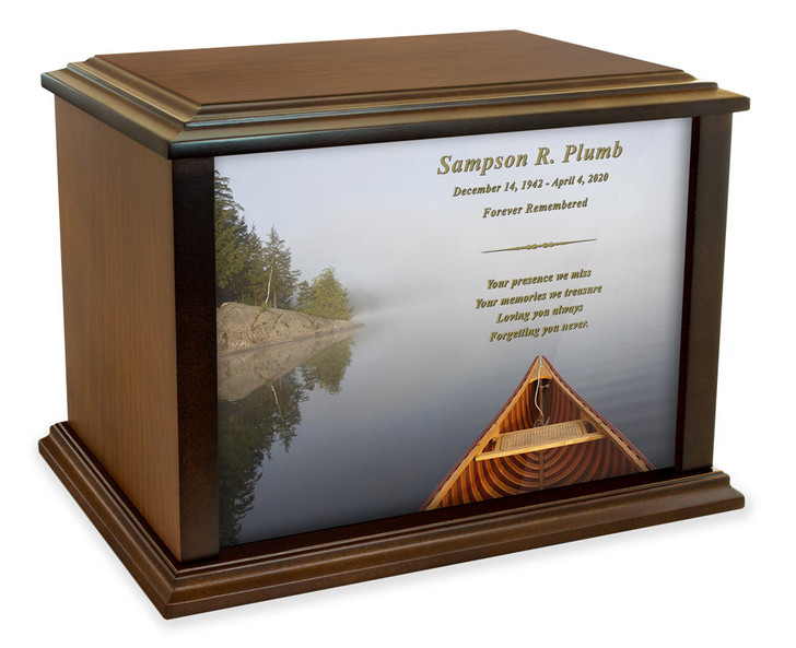 Canoeing On A Misty Lake Eternal Reflections Wood Cremation Urn