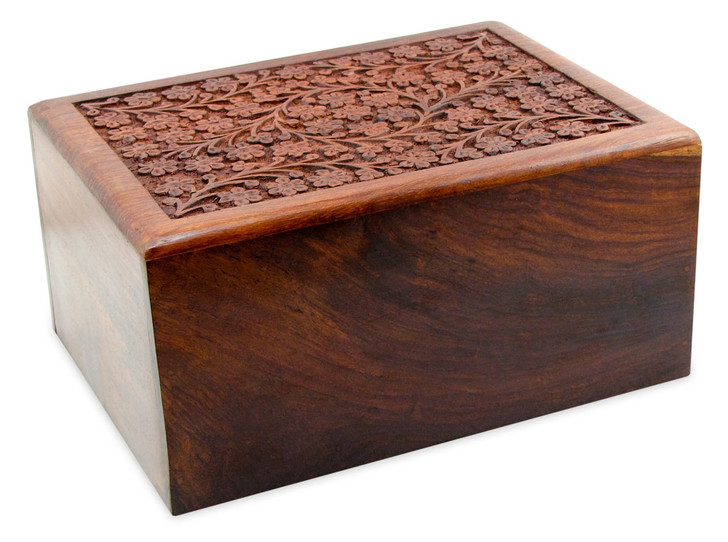 Carved Sheesham Wood Cremation Urns (Cases) - 5 Sizes