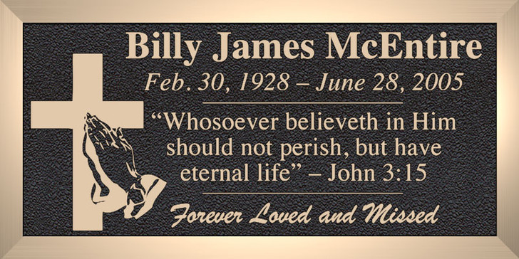 Cross Praying hands 1 - Cast Bronze Memorial Cemetery Marker - 4 Sizes