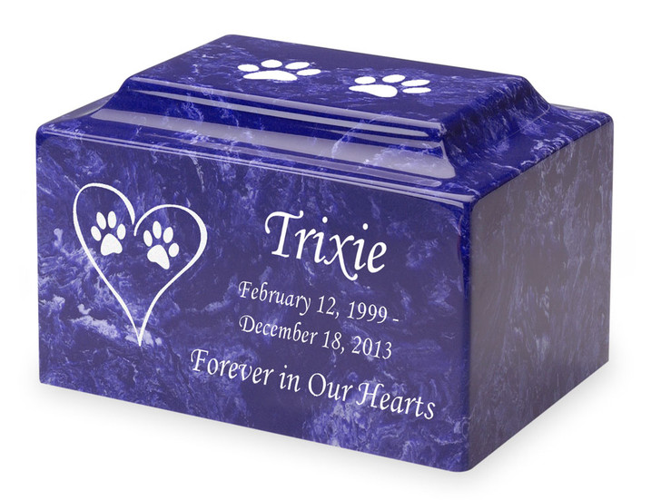 Cat Paw Prints in Heart Pet Classic Cultured Marble Cremation Urn